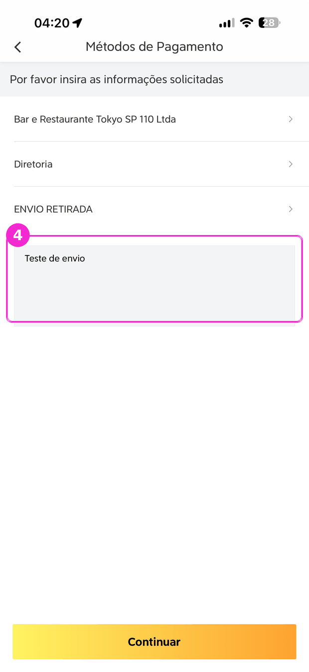 Tela de confirmação da 99 com o campo de justificativa preenchido, destacado.